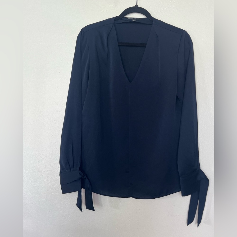 Banana Republic Navy Blue Tie Sleeve Blouse